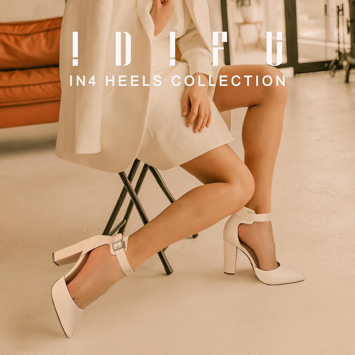 Women’s chunky heel with strap (beige)