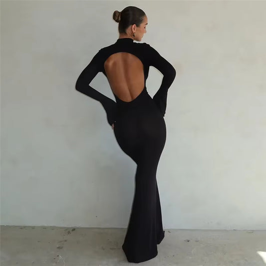  Backless Black Bodycon Maxi Dress