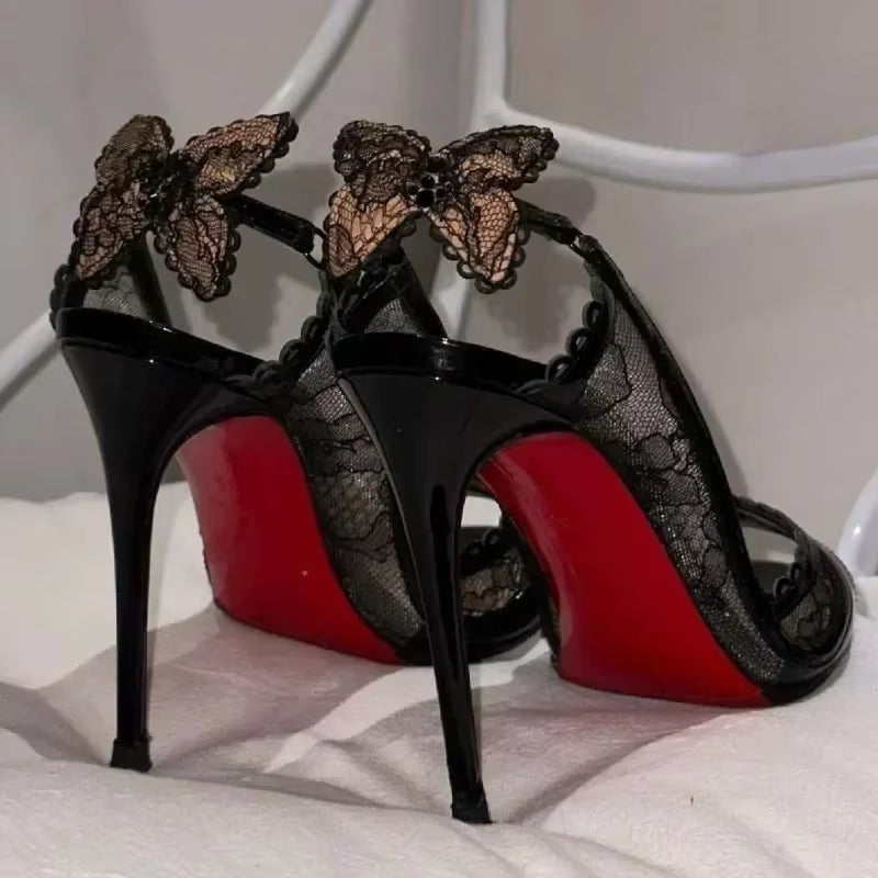  Lace Bowknot Thin High Heels