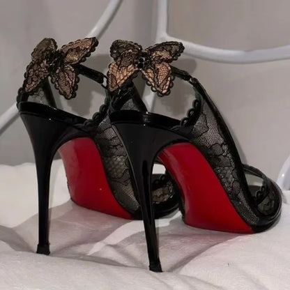  Lace Bowknot Thin High Heels