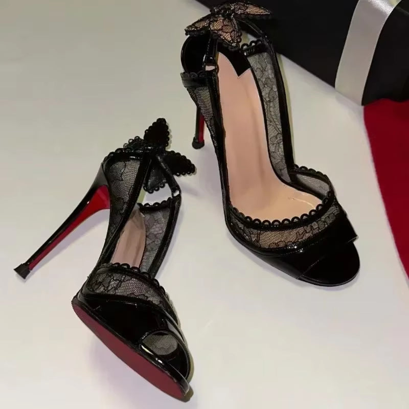  Lace Bowknot Thin High Heels