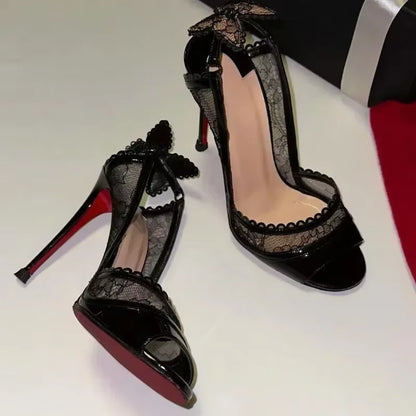  Lace Bowknot Thin High Heels