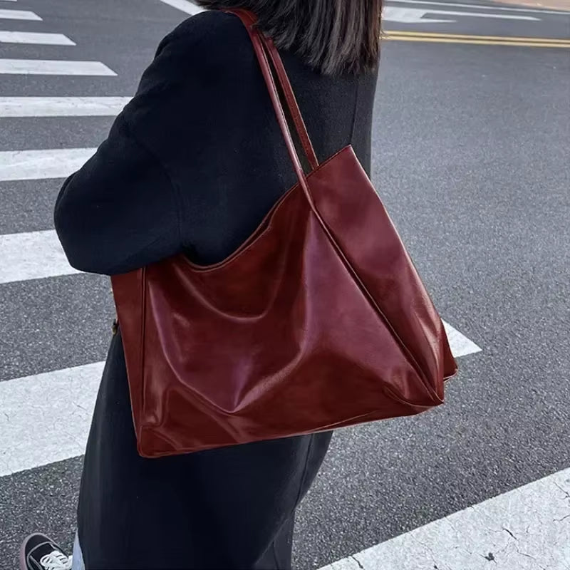Women Tote Bag Fashion Underarm Pouch Large Capacity Soft Pu Leather Shoulder Bag Retro Crossbody Bag Casual Portable Bucketbags