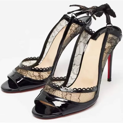  Lace Bowknot Thin High Heels