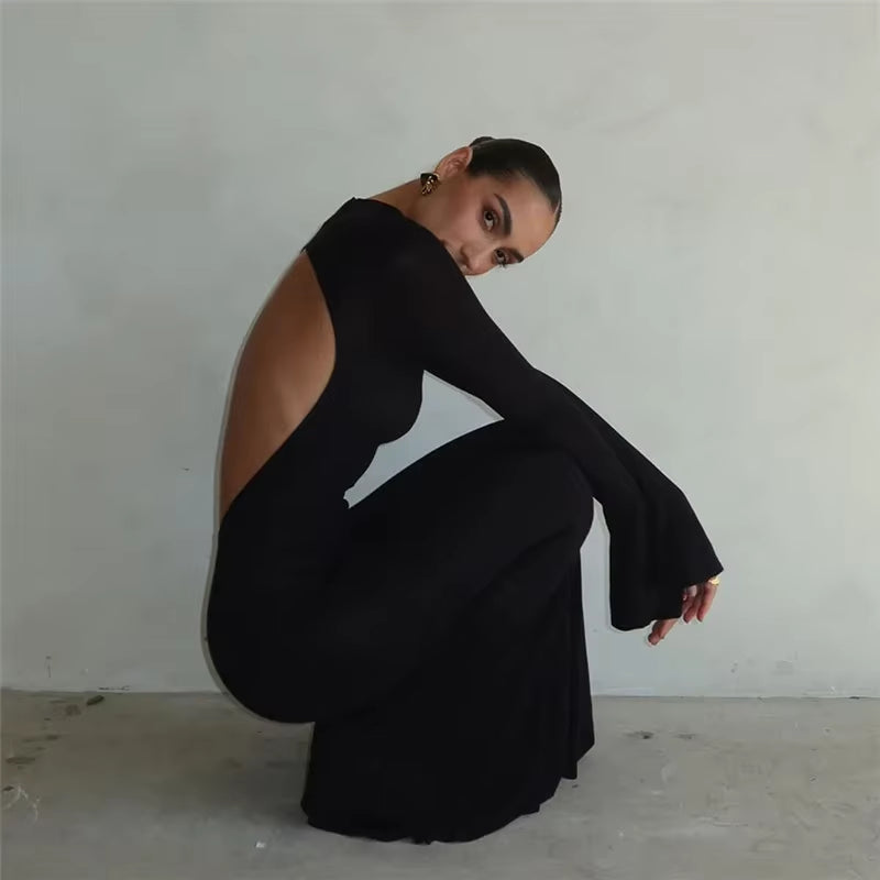  Backless Black Bodycon Maxi Dress