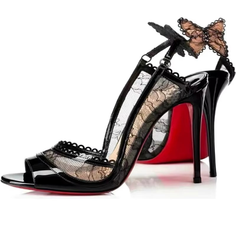  Lace Bowknot Thin High Heels