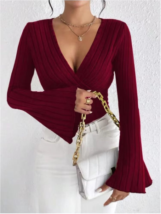 V-Neck Flared Long Sleeved Shirt 